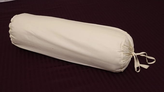 Cervical Neck Roll Pillow Cover with Cotton Bolster Pillowcases for Cylindrical Cushion and Drawstring Closure Round Neck Pillowcase 6" x 18" (15 x 45 cm) Ivory