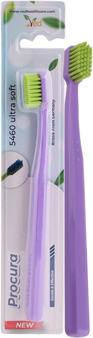 Ved ProCura Ultra Soft Toothbrush – Gentle Manual Toothbrush for Adults with 5,460 Super Soft Bristles for Sensitive Teeth and Gums (Purple)