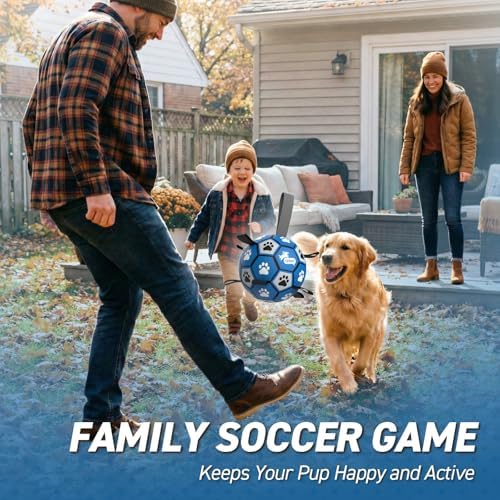QDAN Dog Ropes Toys, Soccer Ball with Straps, Tug of Toy, Dog Birthday Toy