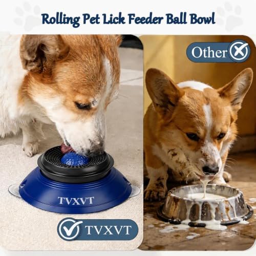 Rolling Lick Feeder Ball Bowl with Suction Cups Anti Slip Slow Feeder Interactive Puzzle Enrichment Toy for Dogs Cats Suitable for Wet Food Yogurt Bone Broth Nutrient Liquid (Blue)