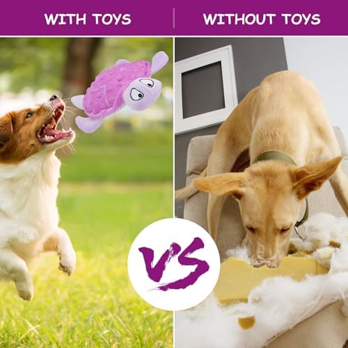 Squeaky Sea Turtle Plush Dog Toy - Durable, No Stuffing (Purple)