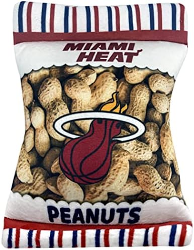 Pets First NBA Miami Heats Crinkle FINE Plush Dog & CAT Squeak Toy - Cutest Stadium Peanuts Snack Plush Toy for Dogs & Cats with Inner Squeaker & Beautiful Basketball Team Name/Logo