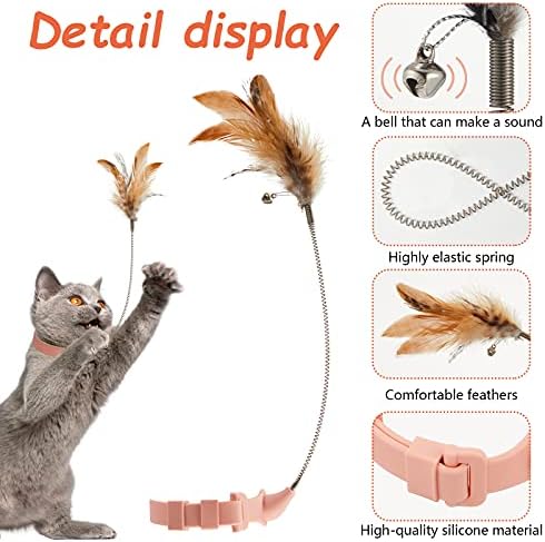 Sumind 6 Pcs Cat Collar Toy Attached with Feather Funny Interactive Cat Stick Wand Toys with Bell Adjustable Fun Kitten Teaser for Indoor Kittens and Small Animals Exercise Training