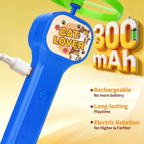 BABORUI Cat Toy Disc Launcher, Rechargeable Interactive Cat Fetch Toy Launcher with 8 Flying Discs, Flying Enrichment Toys for Indoor Bored Kittens & Adult Cats (Blue-1)