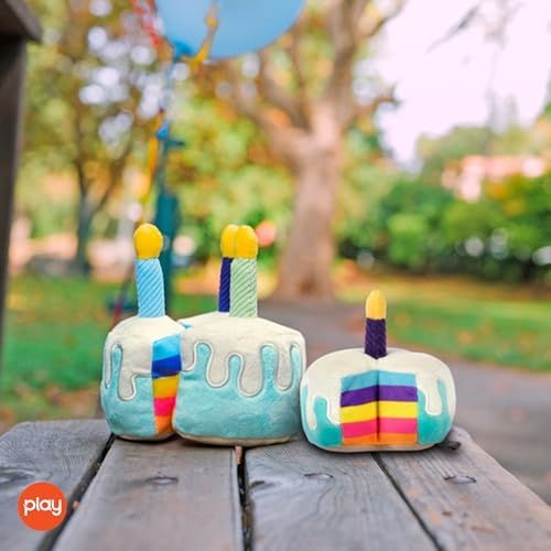 P.L.A.Y. Cute Plush Dog Toys - Birthday Party Celebration Themed Durable Squeaker Chew Toy, for Puppies & Small, Medium, Large Dogs - Machine Washable, Recycled Material (Bone-appetite Cake, X-Small)