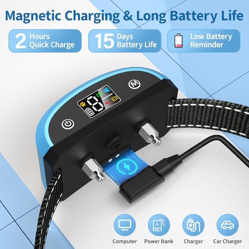 Bark Collar for Medium Dogs - Humane Vibration & Beep for Stop Barking | Smart Recognition Chip & 8 Adjustable Sensitivity Levels, Magnetic Charging & Waterproof No-Bark Training Collar for Dogs