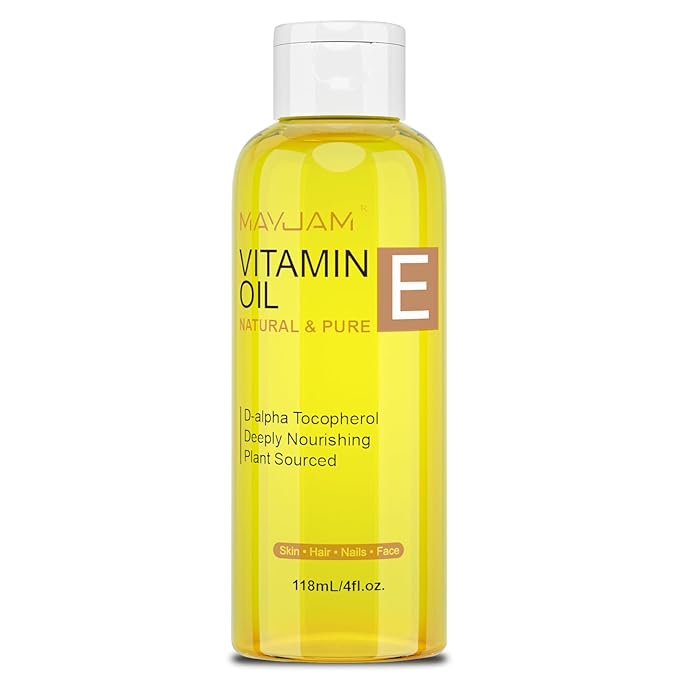 MAYJAM Organic Vitamin E Oil 50,000 IU for Skin, Pure & Natural Vitamine oils for Scars Hair, Face, Nail, Scalp Bath and Body Oil, Tocopherol to Repair Damaged Skin, Moisturizing Dry Skin, 4 Fl Oz
