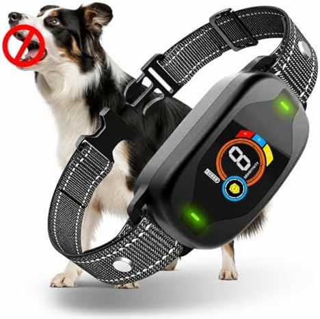 Dog Bark Collar with Sound, Vibration & Optional Shock – Smart Bark Recognition, Color Display, Adjustable Sensitivity, IP67 Waterproof, Rechargeable, No Bark Training Device