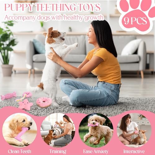 9Pack Pink Puppy Toys for Teething Treat