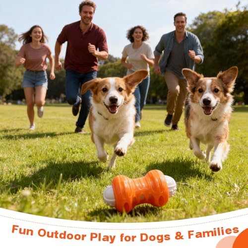 Dog Chew Toy – Durable Silicone Squeaky Toy for Dogs, Interactive Puppy Teething Toy, Dental Cleaning Chew & Fetch Toy for Small Medium Large Dogs (Medium, Dumbbell)