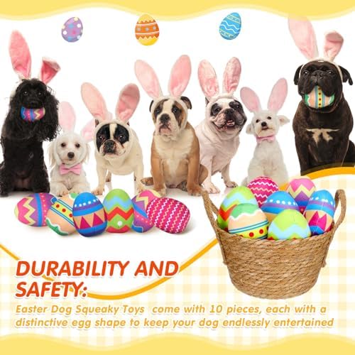 10 Pcs Easter Dog Toys Bulk Large Easter Eggs for Dogs Squeaky Toys for Large Medium Small Doggy Puppy Interactive Chew Colorful