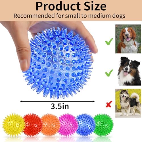 6 Pack Squeaky Spiky Dog Balls, Puppy Chew Toys for Teething, Medium