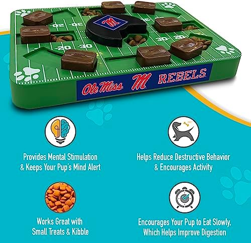 Pets First NCAA Mississippi OLE Miss Rebels Puzzle Toy, Puzzle Treat Dog Toy, Interactive Dog Treat Toy, Dog Puzzle