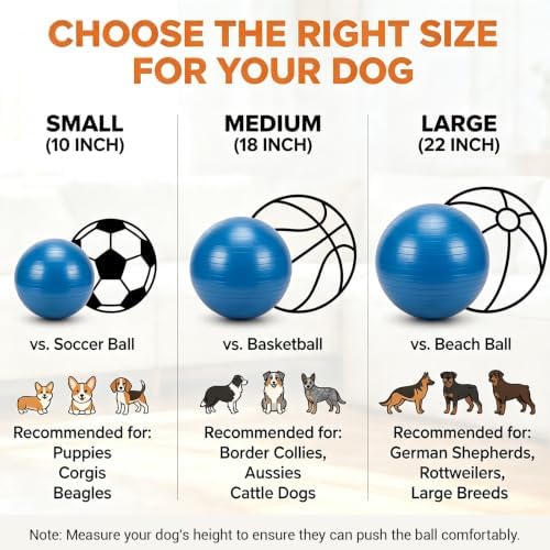 10/18/22" Herding Ball for Dogs & Horses - Tear-Resistant Inflatable Toy with Heavy-Duty Handle Cover & Pump - Durable Exercise Ball for Large Pets (Small)
