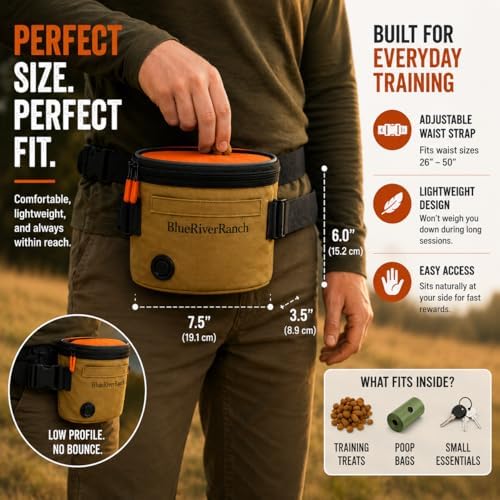 Dog Treat Pouch, Auto-Close One-Hand Access Training Treat Bag with Adjustable Waist Belt, Hands-Free Reward Pouch for Dog Training, Walking, Hiking & Obedience