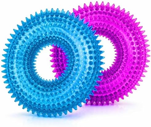 Dog Chew Toys for Aggressive Chewers, Squeaky Floating Donut Rings, 2 Pack