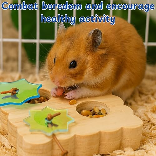Treat Dispenser Rat Foraging Toy, Rat Enrichment Toys, Interactive Hide Treats Enrichment Toys for Rats Small Animals, Hanging Slow Feeder, Hamster Toy, Guinea Pig Accessories (M, Wood)