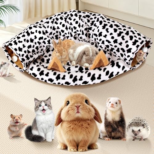 Spardar 2-in-1 Bunny Tunnel Bed, with Removable Mat Hideout, Cow