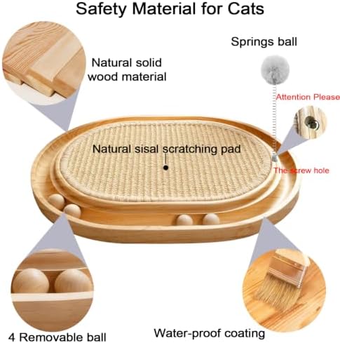 Sisal Cat Scratcher Pad with Wooden Ball Track Toy,Interactive Cat Toys for Kittens & Adult Cats Indoor, Anti-Scratch Furniture Protector for Bored Pet, Cat Enrichment Puzzle