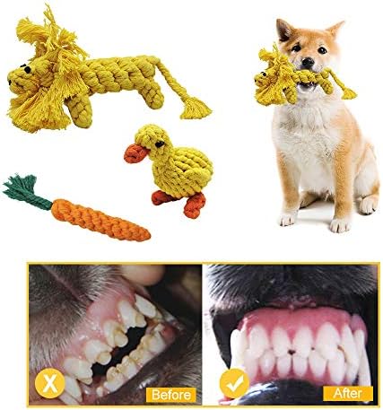 Andiker 3PCS Cotton Rope Puppy Teething & Training Durable Dog Plush Toys - Lion, Carrot & Duck Interactive Biting Rope Dog Chew Toys