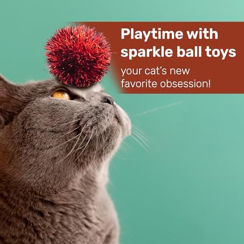 Tuff Kitty Puff Jumbo 2 Inch Sparkle Ball Cat Toy – 6pk Multi-Color