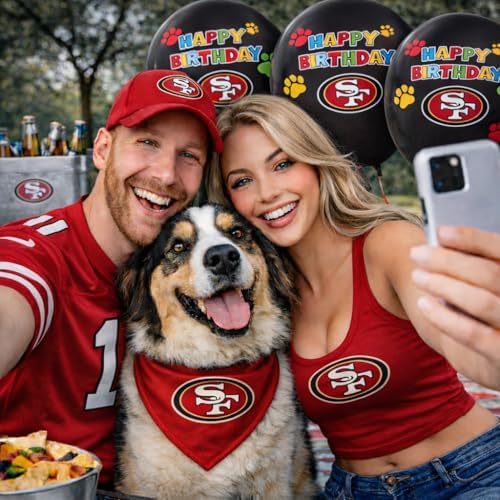 NFL San Francisco 49ers Pet Birthday Party Balloons Set of 6 Licensed NFL Football Team Dog & Cat Birthday Party Decoration Sports Theme Dogs B-Day Pawty Balloon Celebration