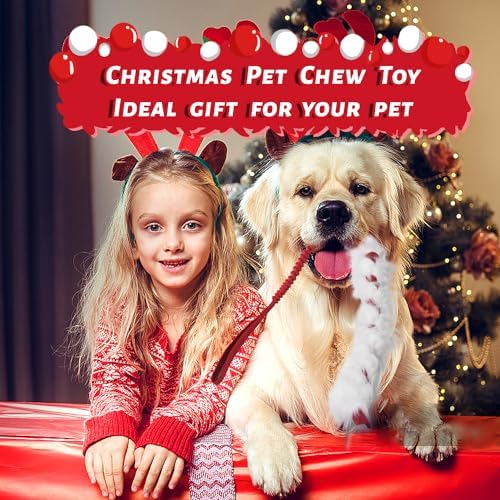 Wodoca Christmas Dog Tug Toys - Rope Toys for Aggressive Chewers, Xmas Pet Gifts, Large Dog Chew Toy, Ideal for Training, Hand Made (Red)