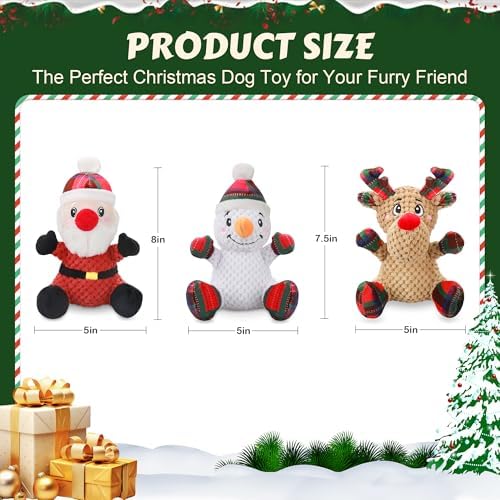 Newget 3Pcs Christmas Squeaky Dog Toys, Plush Dog Toys with Crinkle Paper
