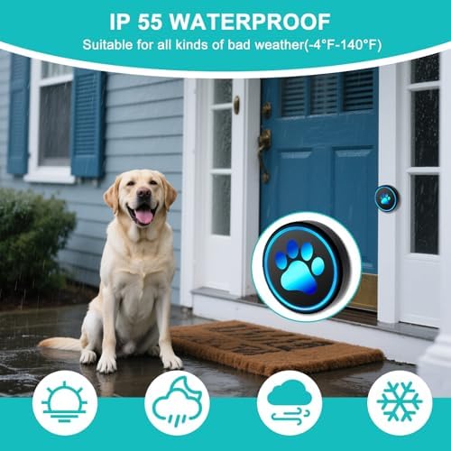 Dog Door Bell for Potty Training, Smart Wireless Doggie Doorbell to Go Outside, 1000 Feet Long Range with IP65 Waterproof Super-Light Touch Button, 60 Melodies & Adjustable Volume (1 Button)