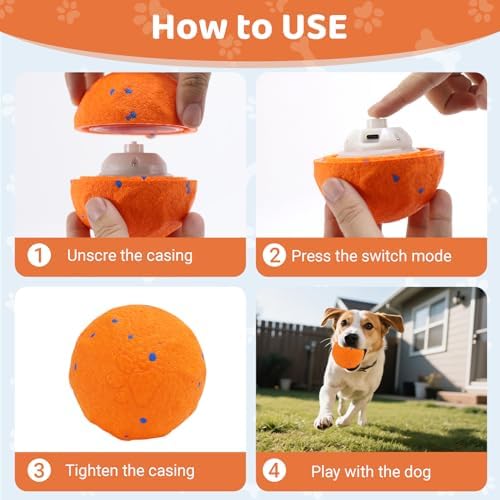 Automatic Interactive Dog Toys Ball, USB-C Rechargeable, Orange