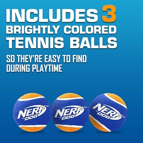 Nerf Dog Tennis Ball Blaster Dog Toy Gift Set, Tennis Ball Dog Fetch Toy Launches up to 50 ft, Dog Ball Thrower for All Breeds Includes Green Tennis Ball Launcher and 3 Dog Tennis Balls