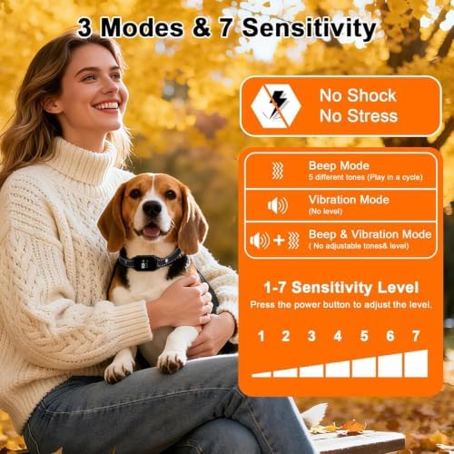 Bark Collar,Dog Barking Collar,5-60lbs Small & Medium Dogs, Ip67 Waterproof, Rechargeable Anti Barking Collar with 3modes, 5 Beep&7 Level Sensitivity Black