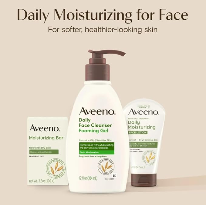 Aveeno Gentle Moisturizing Bar Facial Cleanser with Nourishing Oat for Dry Skin, Fragrance-free, Dye-Free, & Soap-Free, 3.5 oz (Pack of 6)