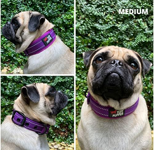 Tuff Pupper Ultra Comfort Padded Dog Collar | Thick Neoprene Padding | Ballistic Nylon Strap Dog Collar with Reflective Stitching | Durable Metal Buckle & Integrated ID Tag Holder | Waterproof Collars