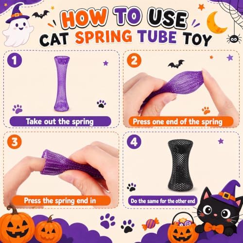 Leitee 60 Pcs Cat Spring Toys Kitten Tubes,Black, Orange, and Purple