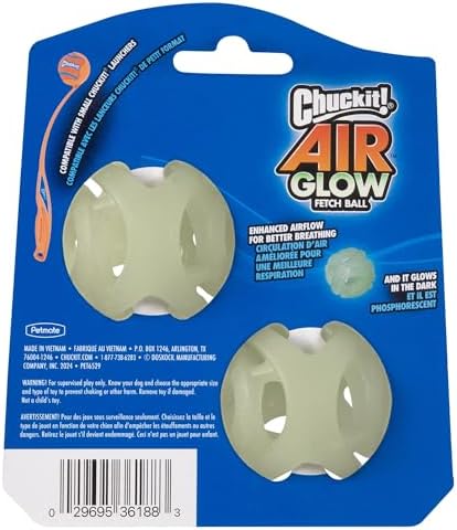 Chuckit! Air Glow Fetch Ball Dog Toy, Small (2 Inch), for Breeds 0-20 lbs, 2 Count (Pack of 12)