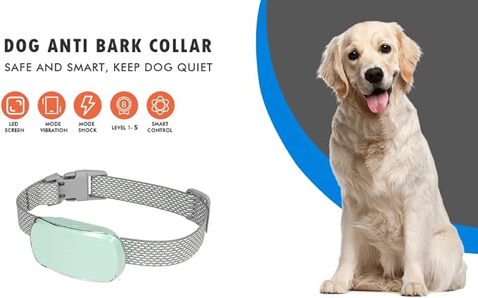 Bark Collar, Dog Bark Collar for Small, Medium and Large Dogs, with 5 Adjustable Sensitivity Beeps Vibration Shock, Waterproof Rechargeable Smart Bark Collar (White)