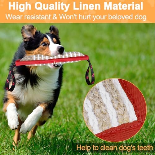 ToLanbbt Dog Tug Toy Dog Bite Jute Pillow Pull Toy with 2 Strong Handles Perfect for Tug of War, Puppy Interactive Play, Tear Resistant Bite Training Toys for Small Medium Large Dogs (Red Footprint)