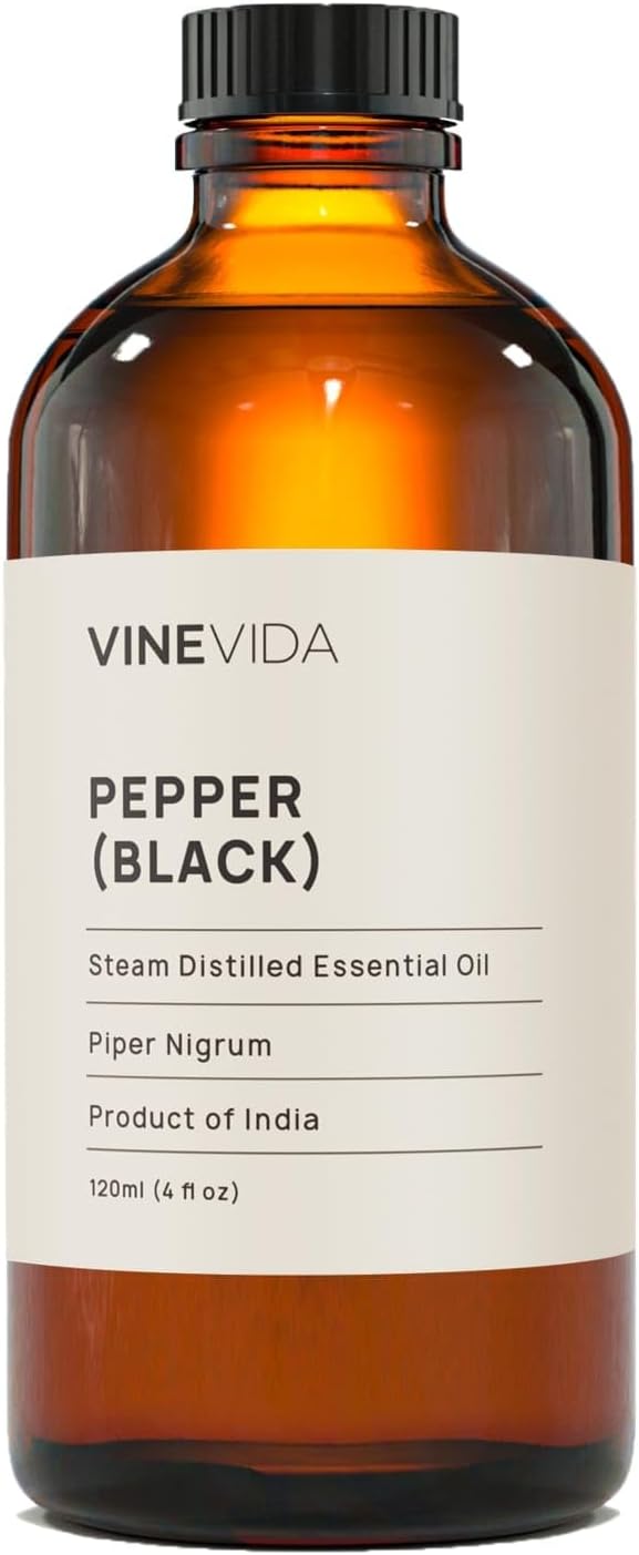 VINEVIDA Black Pepper Essential Oil 4 oz - Undiluted Candle Oil Scent for DIY Candlemaking - Bulk Oil for Soap Making