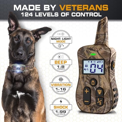 INVIROX Ultra K9 Dog Shock Collar, 124 Levels, Night Light, IP67 Waterproof (Camo, 2 Dog)