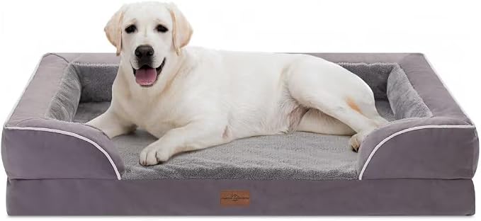 Comfort Expression Waterproof Orthopedic Dog Beds for Extra Large Dog | Supportive Egg Crate Foam XL Dog Bed with Removable Bolster, Dog Couch with Washable Cover & Non-Slip Bottom, 45x35 Inch