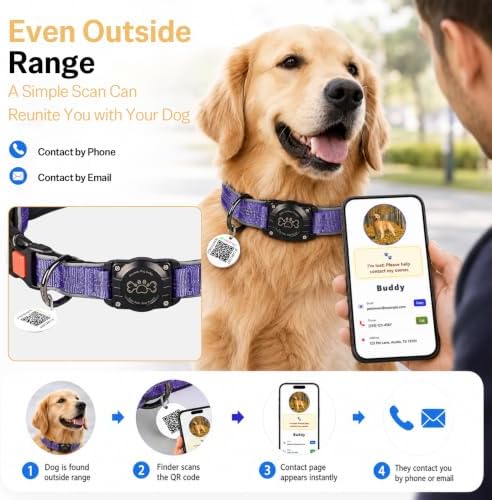 Geamen Waterproof Dog Collar QR Code Reflective Collar Purple,XL | Built-in Waterproof Holder, QR Code Tag, Reflective,Secure Buckle