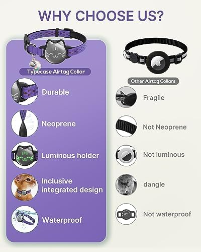 AirTag Cat Collar, Reflective Breakaway Collar, Hidden Holder with Bell | Compatible with Apple AirTag 1st & 2nd Gen, Lightweight Water-Resistant Strap for Cats, AirTag Not Included