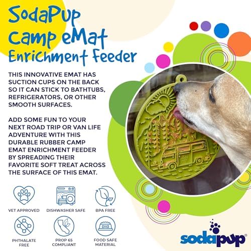 SodaPup Camp eMat – Durable Enrichment Feeder with Suction Cups Made in USA from Non-Toxic, Pet-Safe, Food Safe Rubber for Mental Stimulation, Digestive Health, Avoid Overfeeding, Calming, More