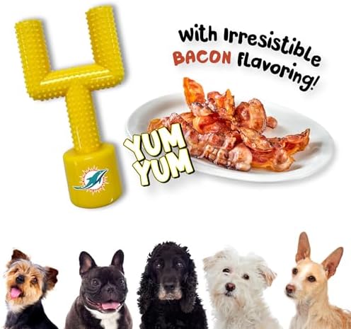 NFL Miami Dolphins Mega-Chew Hard Nylon Bacon-Flavored Dog Bone Football Goal Post Chew Toy. Interactive Tasty Fun Dog Chew Toy. Indestructible Strong & Durable Pet Chew Toy. Extra Tough Dog Toys