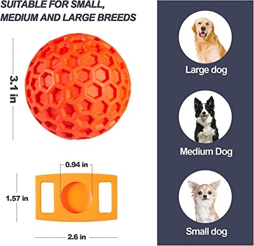 Squeaky Dog Balls, Indestructible Dog Toys for Aggressive Chewers Large/Medium Breed, Natural Rubber Interactive Chew Toys for Teeth Clean, Relieves Anxiety (Orange)