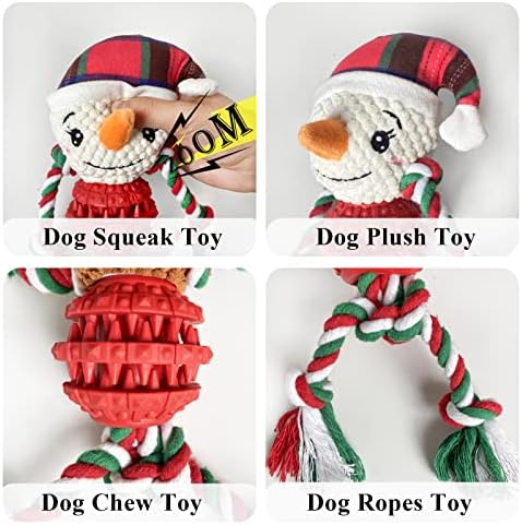Dog Christmas Toys for Small Medium Large Dogs, Squeaky Plush Dog Toys + Interactive Dog Toys + Dog Rope Toys Multi Function Cute Snowman Puppy Toys for Christmas