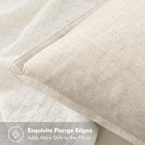 MIULEE Neutral Cream/Gray Boho Linen Pillow Covers 18x18 Inch Pack of 4 | Natural Decorative Throw Pillow Covers, Soft Farmhouse Couch Pillowcases, Modern Home Decors for Living Room Bed Sofa