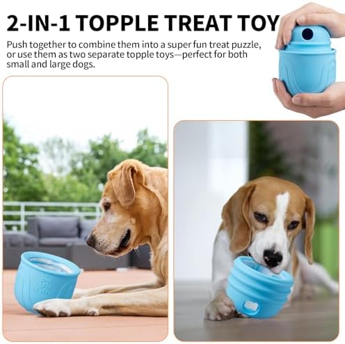 Interactive Dog Toy, 2-in-1 Long-Lasting Treat Dispenser Dog Puzzle Feeder Toys, Stuffable Enrichment Freeze Lick Bowl for Boredom, Reduces Anxiety Silicone Fetch Catch Chew Toy