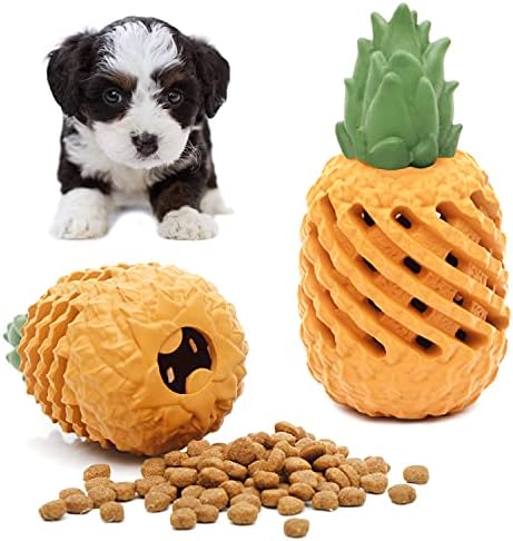 Youngever Pineapple Dog Treat Toys for Pet Teeth Cleaning, Chewing, Fetching, Tough Toy for Aggressive Chewers, Treat Food Dispensing Toys (Small 4.3 inch)